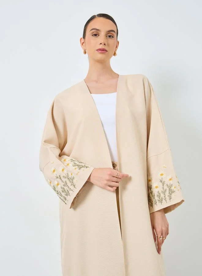 Take Two Take Two Embroidery Sleeve Open Front Abaya