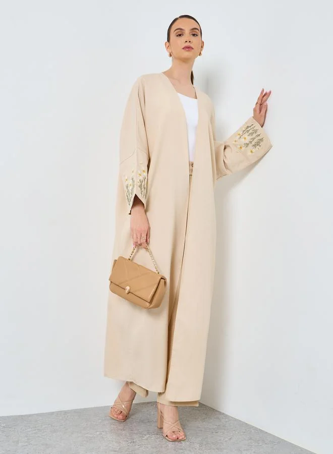 Take Two Take Two Embroidery Sleeve Open Front Abaya