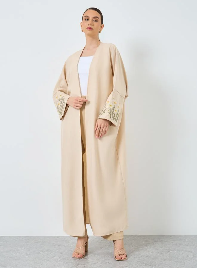 Take Two Take Two Embroidery Sleeve Open Front Abaya