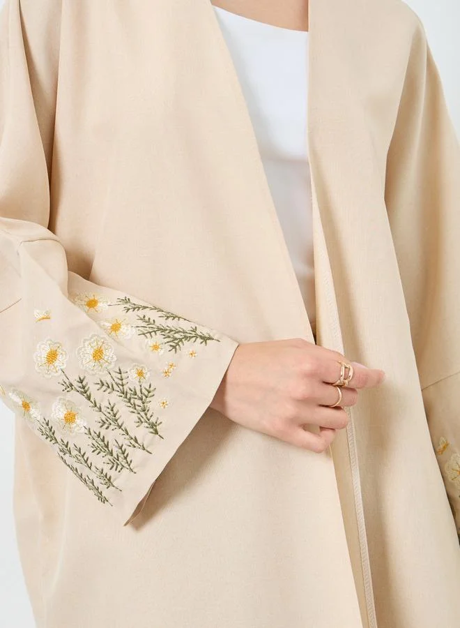 Take Two Take Two Embroidery Sleeve Open Front Abaya