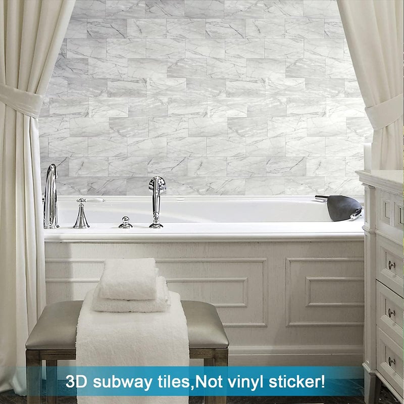 Be nice Peel and Stick Backsplash Large Bathroom Subway Tiles,Kitchen Shower Wall Stickers Waterproof(23Tiles) Gray White - Image 3