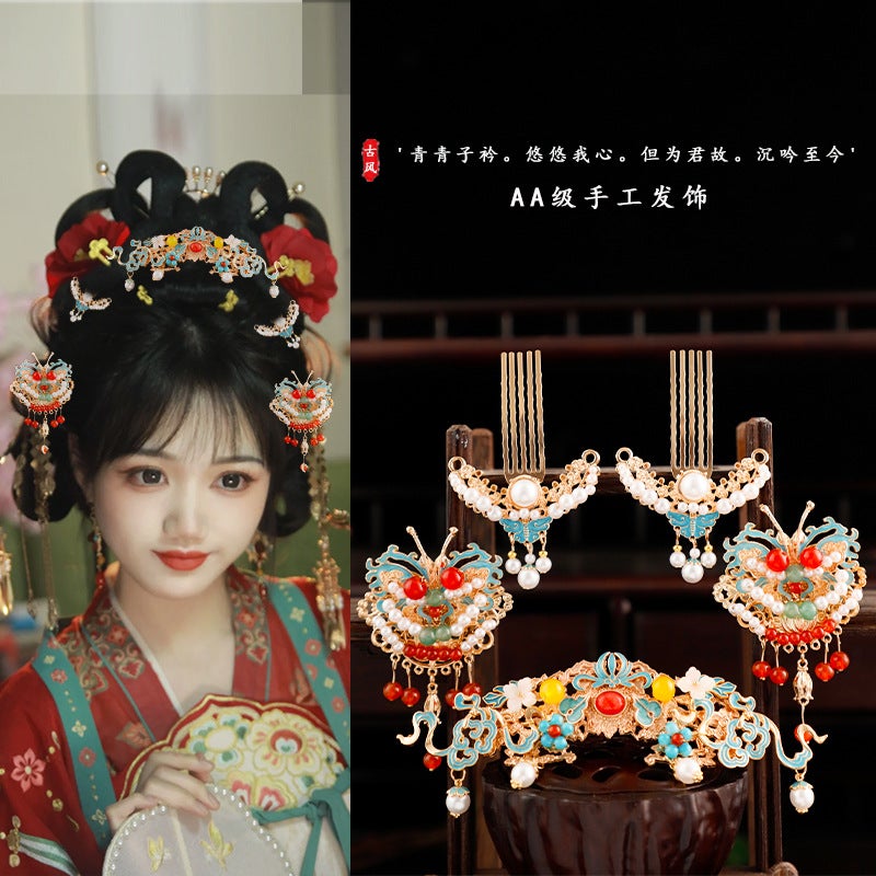 Generic Ancient Costume National style accessories ancient style Tang Han clothing headdress silk flower hair accessories Dunhuang dance hairpin hair ball accessories combHair accessories combination (L318 pair + M275 single + M249 pair) Hair accessories combination (L318 pair + M275 single + M249 pair)
