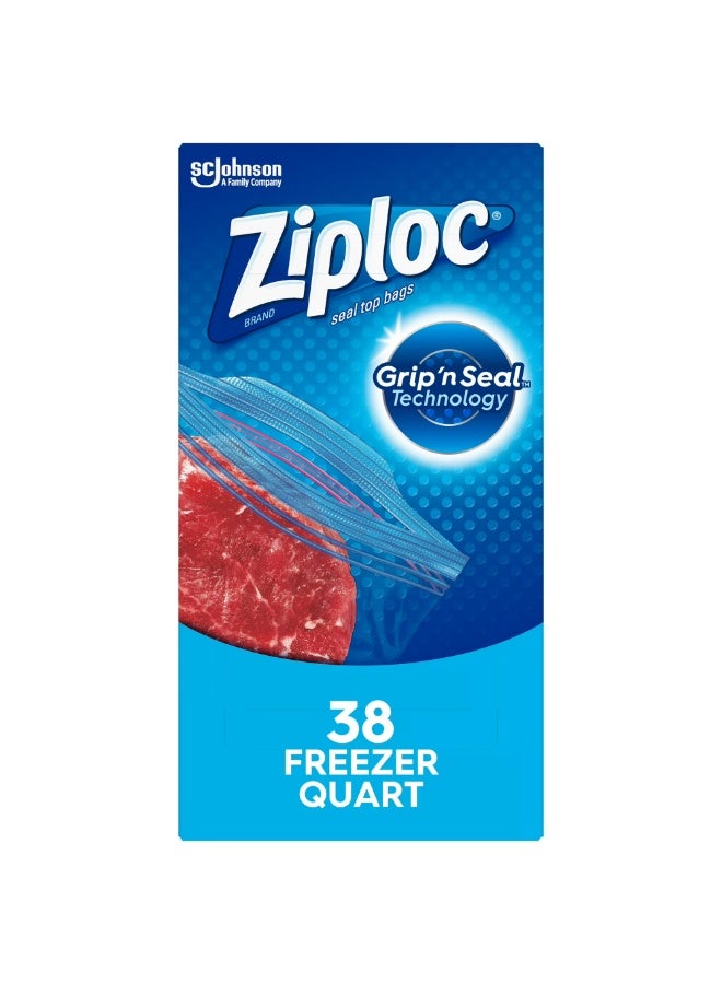 زيبلوك أكياس تجميد كوارت مع تقنية Grip 'N Seal عبوة من 38 كيسًا - Image 3