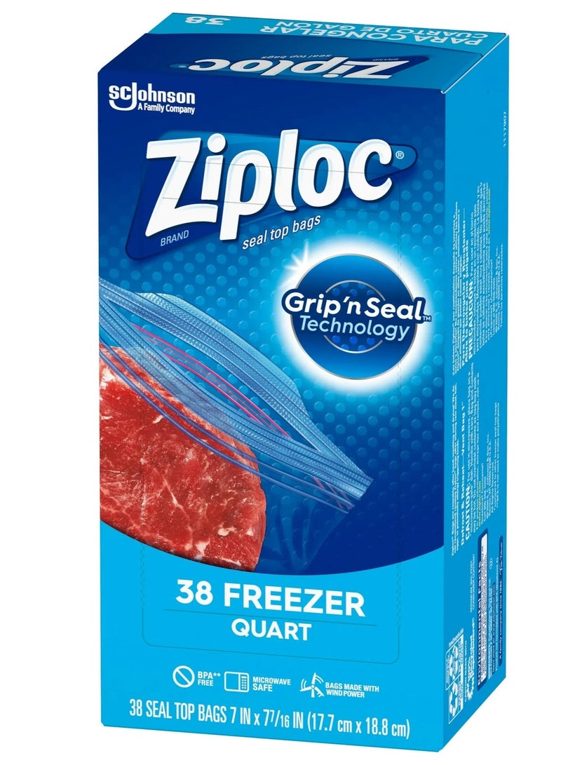 زيبلوك أكياس تجميد كوارت مع تقنية Grip 'N Seal عبوة من 38 كيسًا - Image 1