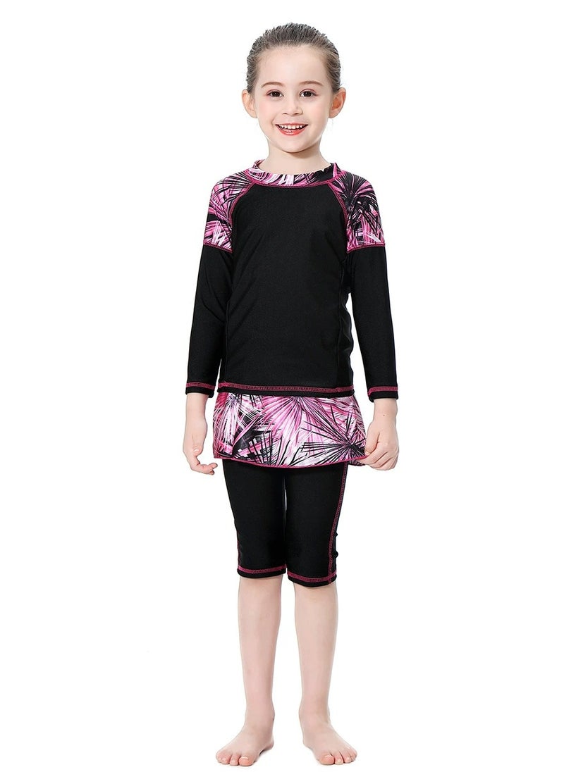 Loquat - 3-Piece Girls Fast Dry Round Neck Split Swimsuit Swimwear With Cap Set Islamic Swimwear Burkinis Muslim Conservative Black - Image 1