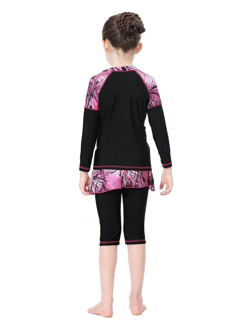 Loquat - 3-Piece Girls Fast Dry Round Neck Split Swimsuit Swimwear With Cap Set Islamic Swimwear Burkinis Muslim Conservative Black - Image 1