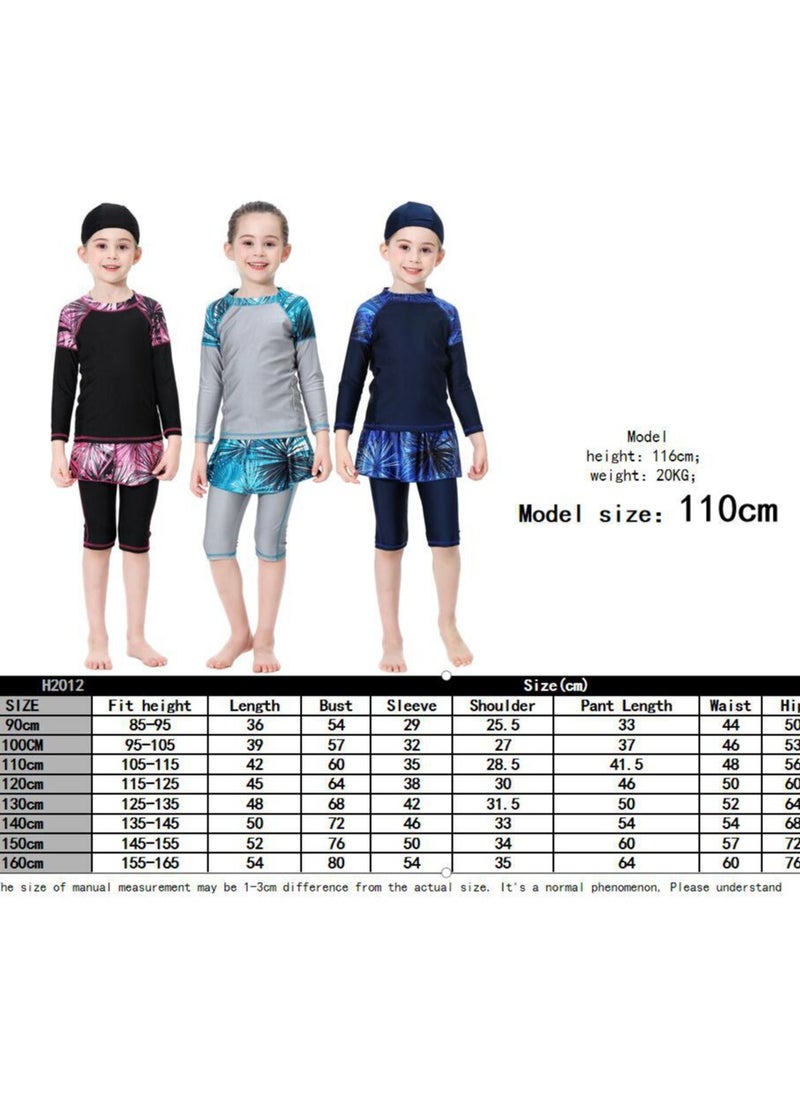 Loquat - 3-Piece Girls Fast Dry Round Neck Split Swimsuit Swimwear With Cap Set Islamic Swimwear Burkinis Muslim Conservative Black - Image 1