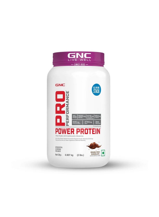 GNC Pro Performance Power Protein | 2 lbs/907 Grams | 6 In One Stack | 1500 Mg Creatine| Zero Added Sugar| 2744 MG BCAA | Informed Choice Certified | 30g Protein | 2.2g L-Glutamine | Energy Features Enzymes For Better Digestion | Double Rich Chocolate| Formulated In USA - Image 1