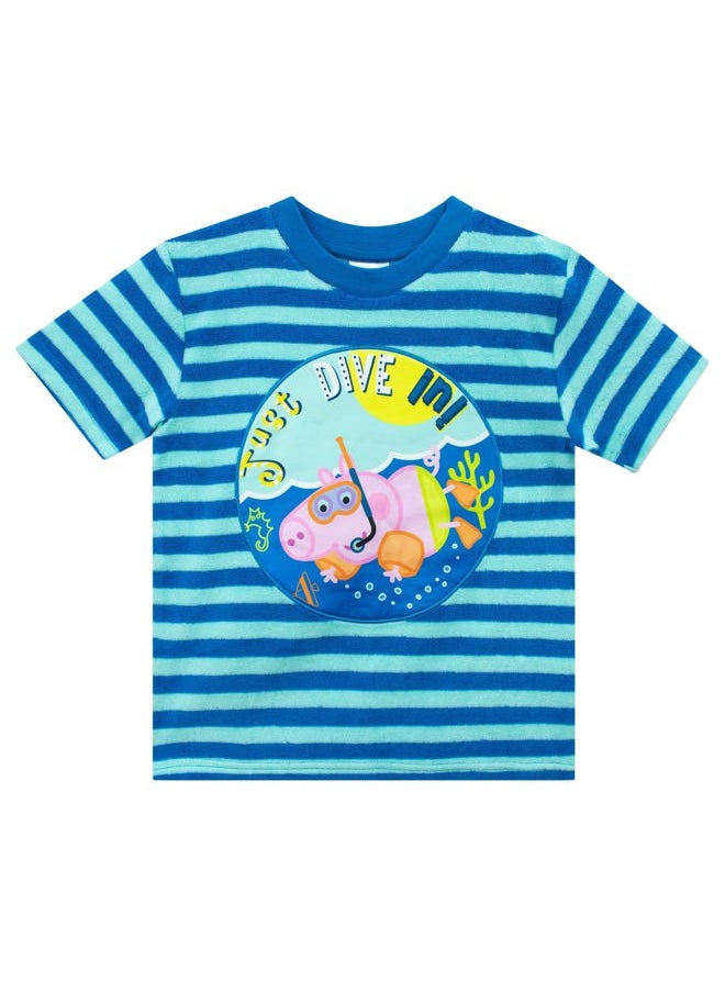 Peppa Pig T-Shirt and Shorts | George Pig Clothes for Summer | Boys Beach Shirt and Short Set Blue 3T  - Image 2