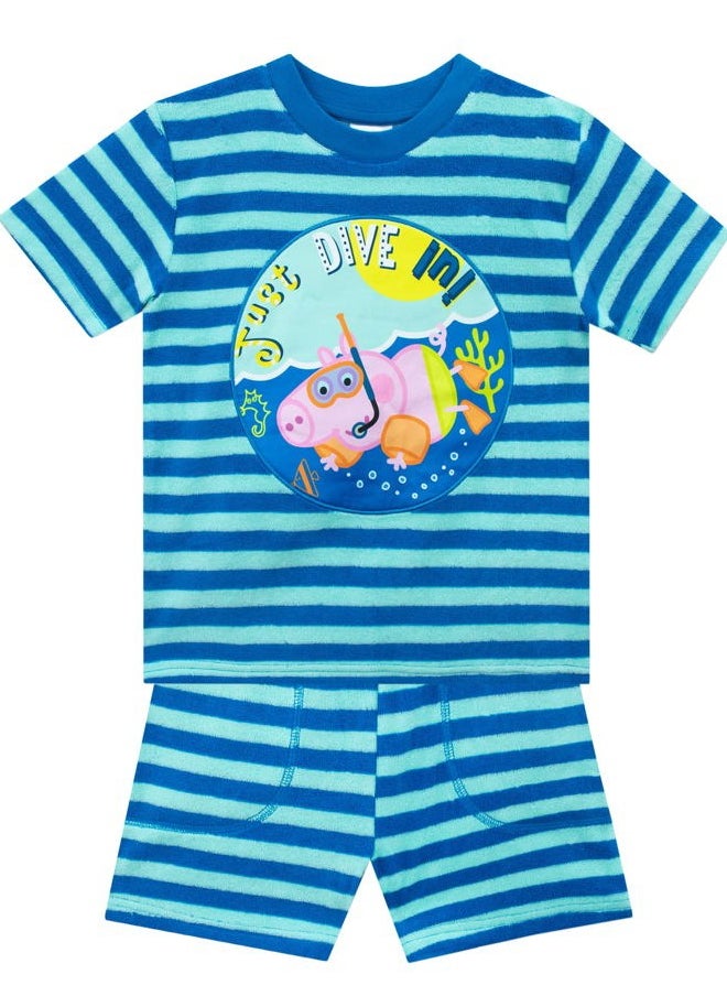 Peppa Pig T-Shirt and Shorts | George Pig Clothes for Summer | Boys Beach Shirt and Short Set Blue 3T  - Image 1