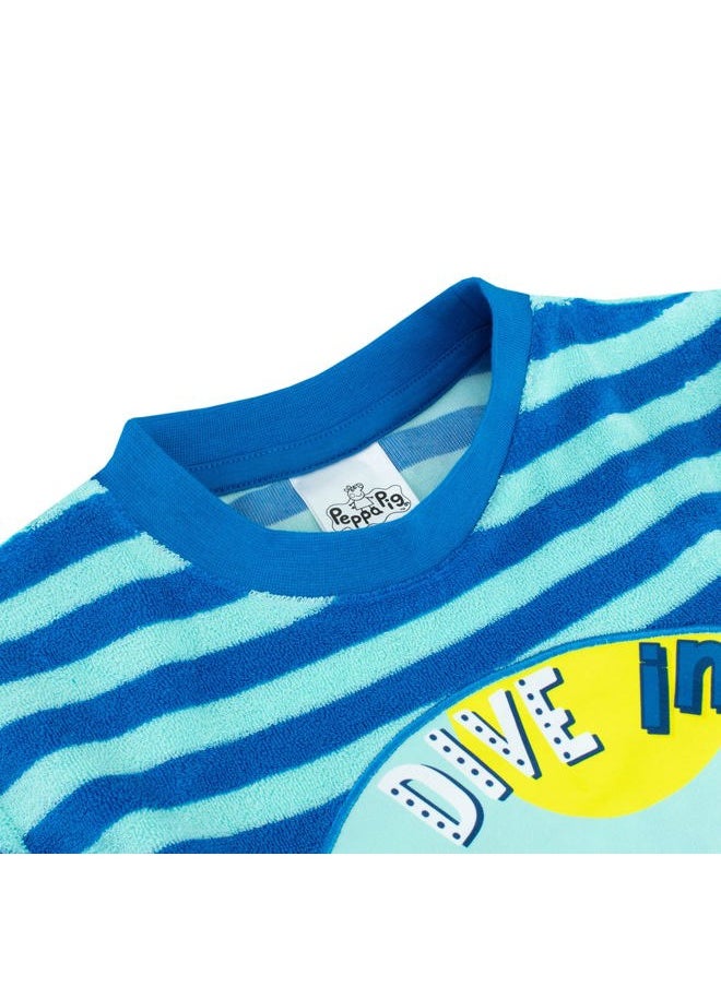 Peppa Pig T-Shirt and Shorts | George Pig Clothes for Summer | Boys Beach Shirt and Short Set Blue 3T  - Image 5