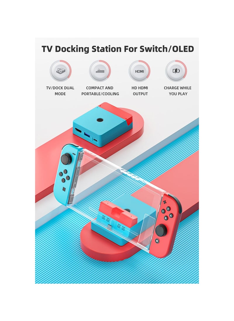 SYOSI - محطة إرساء التلفزيون مناسبة للتبديل/تبديل OLED، قاعدة شحن محمولة مع منفذ شحن USB-C بقدرة 100 وات، ومنفذ HDMI 2.0 وUSB 3.0 بديل مناسب لقاعدة تبديل Officia (عبوة واحدة) - Image 1