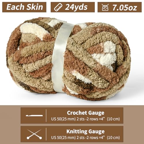 Waikxin 10 Pack Jumbo Chunky Yarn for Hand Knitting, Fluffy Chunky Chenille Yarn for Crocheting, Variegated Chunky Knit Baby Blanket Yarn, 240 yds /70.5 oz Super Bulky Yarn (Cappuccino) - Image 2