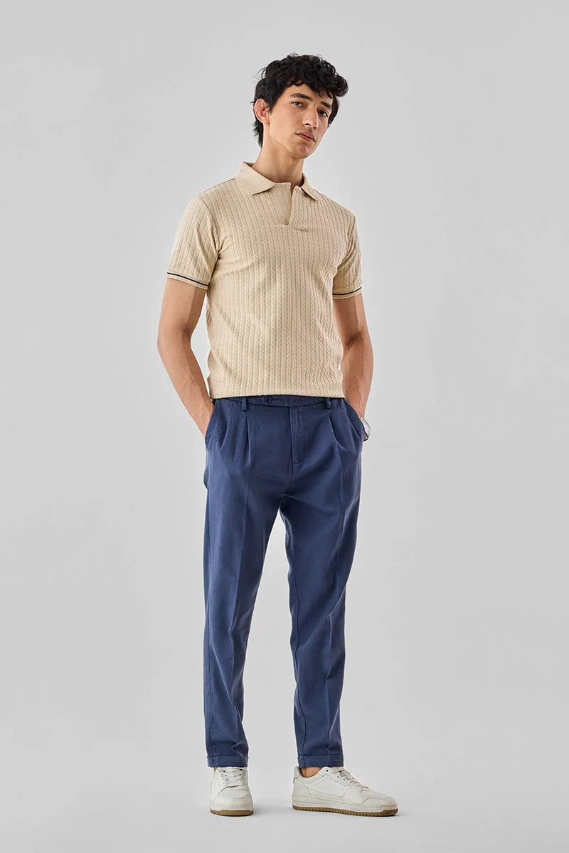 SNITCH Beige Textured Half Sleeve Regular Fit T-Shirt