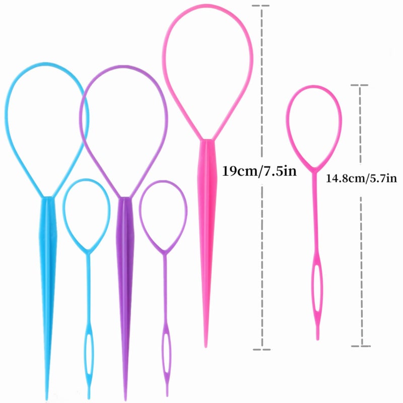 Schembo Topsy Tail Hair Tool Set - 6pcs Loop Styling Tool, Ponytail Pull Through, Two Sizes, 3 Colors (Pink/Purple/Blue) for Women, Girls & Kids - Image 4