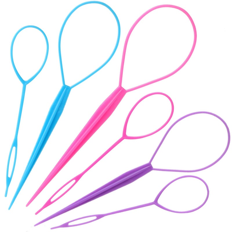 Schembo Topsy Tail Hair Tool Set - 6pcs Loop Styling Tool, Ponytail Pull Through, Two Sizes, 3 Colors (Pink/Purple/Blue) for Women, Girls & Kids - Image 2