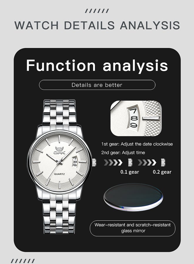 او بي كي ساعة كوارتز رجالية مضيئة مقاومة للماء بسوار من الفولاذ المقاوم للصدأ من OPK، بتقويم واحد بسيط - سوار من الفولاذ 6045، لون أبيض طبيعي. - Image 3