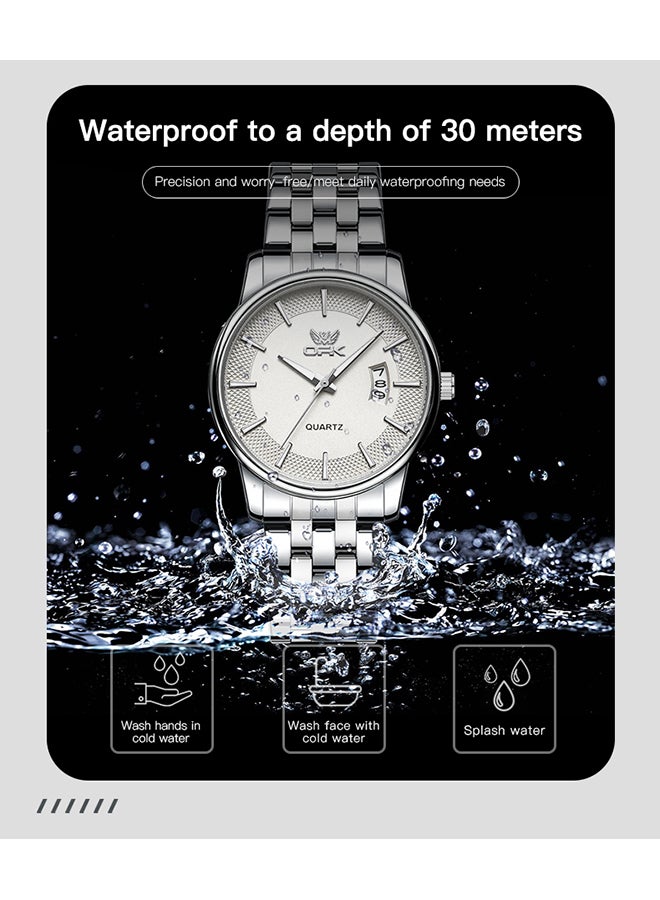 او بي كي ساعة كوارتز رجالية مضيئة مقاومة للماء بسوار من الفولاذ المقاوم للصدأ من OPK، بتقويم واحد بسيط - سوار من الفولاذ 6045، لون أبيض طبيعي. - Image 4