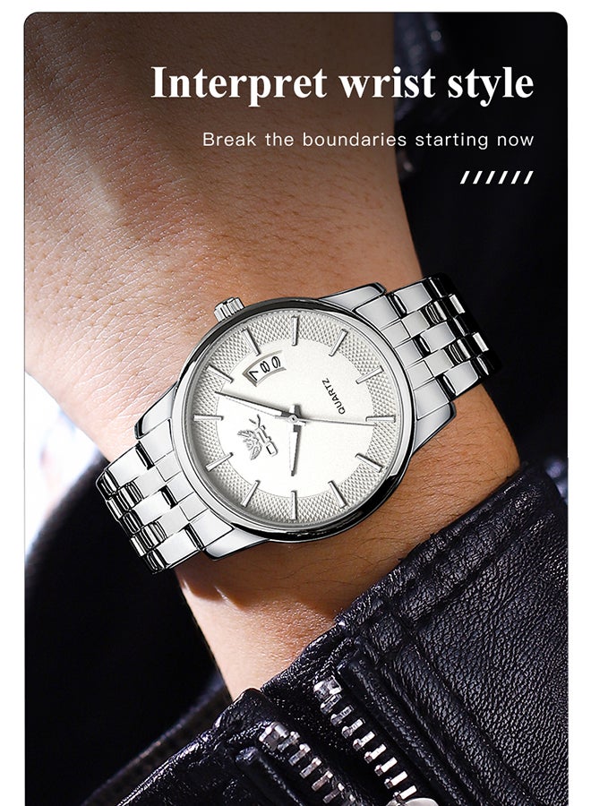 او بي كي ساعة كوارتز رجالية مضيئة مقاومة للماء بسوار من الفولاذ المقاوم للصدأ من OPK، بتقويم واحد بسيط - سوار من الفولاذ 6045، لون أبيض طبيعي. - Image 5