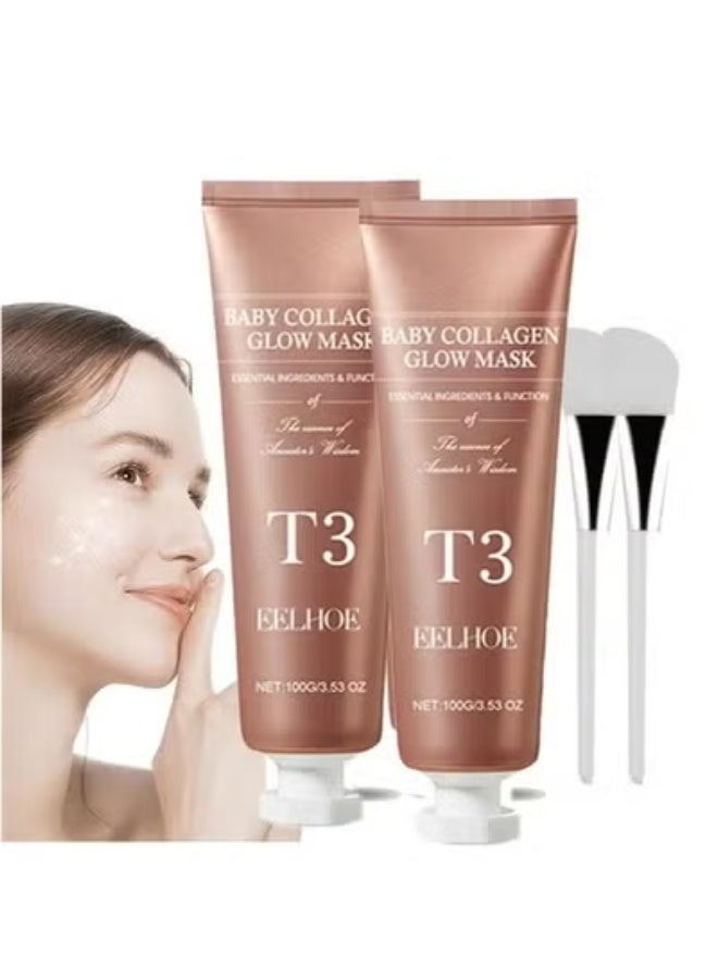 EELHOE T3 Collagen Pestlo Mask, Pestlo Baby Collagen Glow Mask, Pestlo T3 Collagen Mask, T3 Collagen Peel Off Mask, Korean Skin Care Facial Mask, Anti Wrinkle Firming Face Masks (2PC) - Image 1