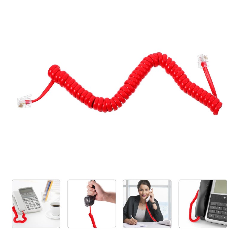 Red Coiled Telephone Cord 2Pcs Anti Knot Design Spring Loaded Wire for Desk Landline Phone - Image 5
