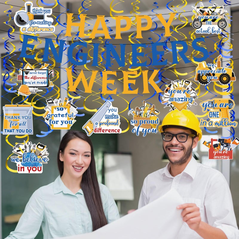 Frienda 90 Pcs Happy Engineers Week Banner Set Hanging Swirl Party Decoration Engineer Appreciation Tool Ceiling Hanging Party Supplies Thank You Engineer Week Sign Decor for Men Women Civil Engineers - Image 5