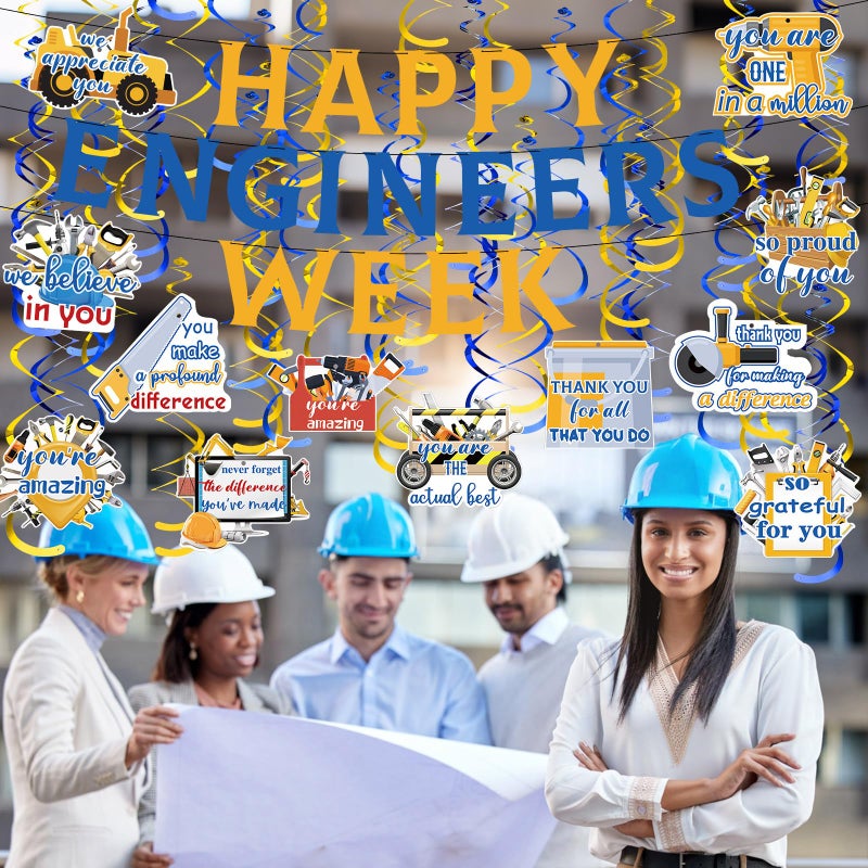 Frienda 90 Pcs Happy Engineers Week Banner Set Hanging Swirl Party Decoration Engineer Appreciation Tool Ceiling Hanging Party Supplies Thank You Engineer Week Sign Decor for Men Women Civil Engineers - Image 4