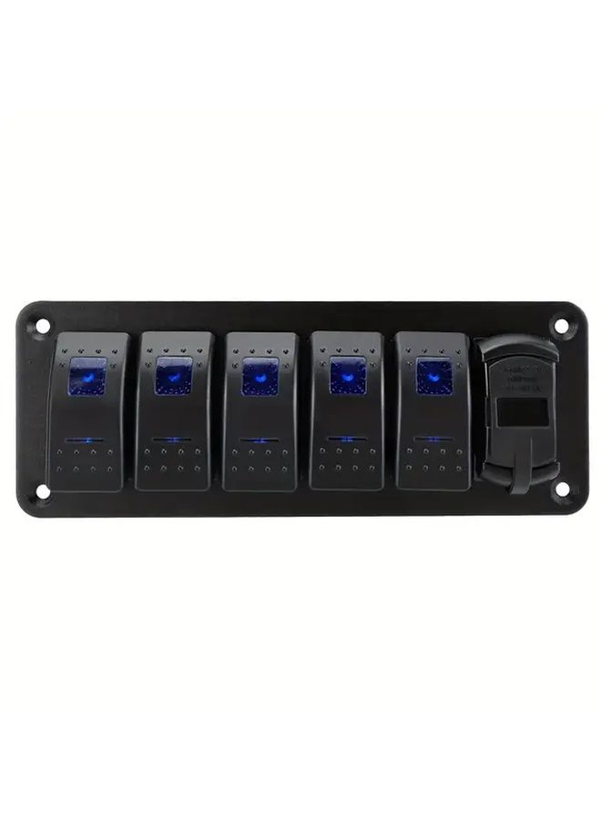 لوحة مفتاح روكر Blue 7 Gang مع فولتميتر وشاحن USB مزدوج سريع الشحن - Image 4