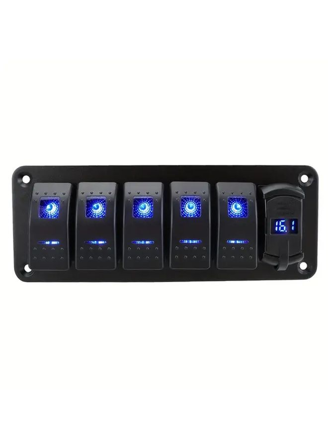 لوحة مفتاح روكر Blue 7 Gang مع فولتميتر وشاحن USB مزدوج سريع الشحن - Image 3
