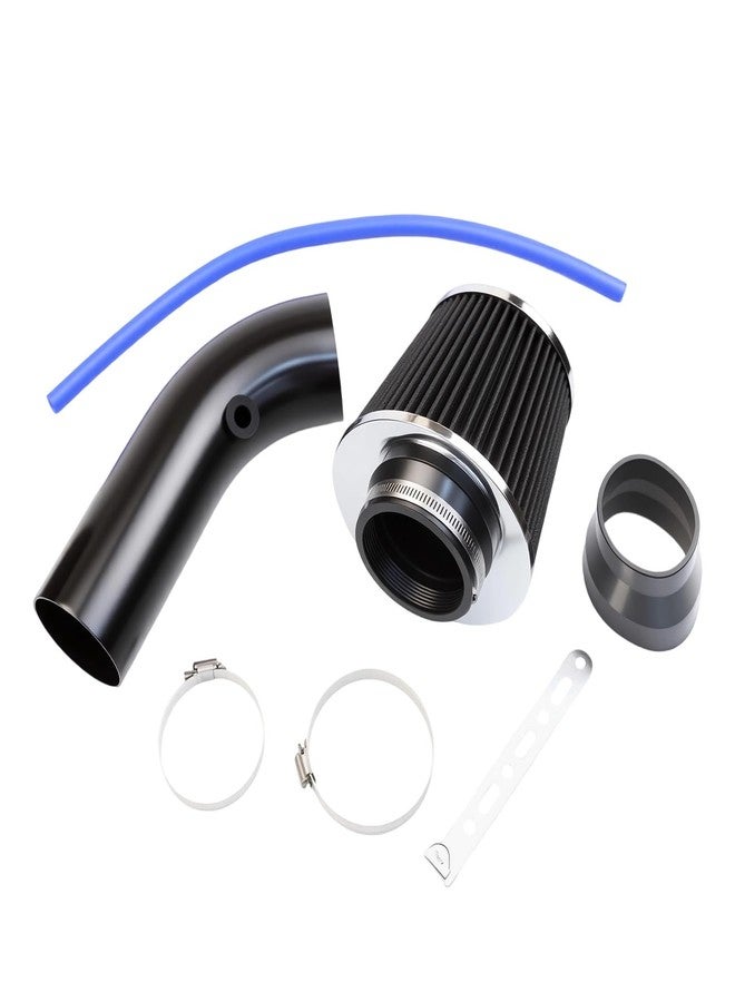 MINGABC Cold Air Intake Pipe, 76mm 3 Inch Universal Performance Car Cold Air Intake Turbo Filter Aluminum Automotive Air Filter Induction Flow Hose Pipe Kit (BLACK) - Image 2