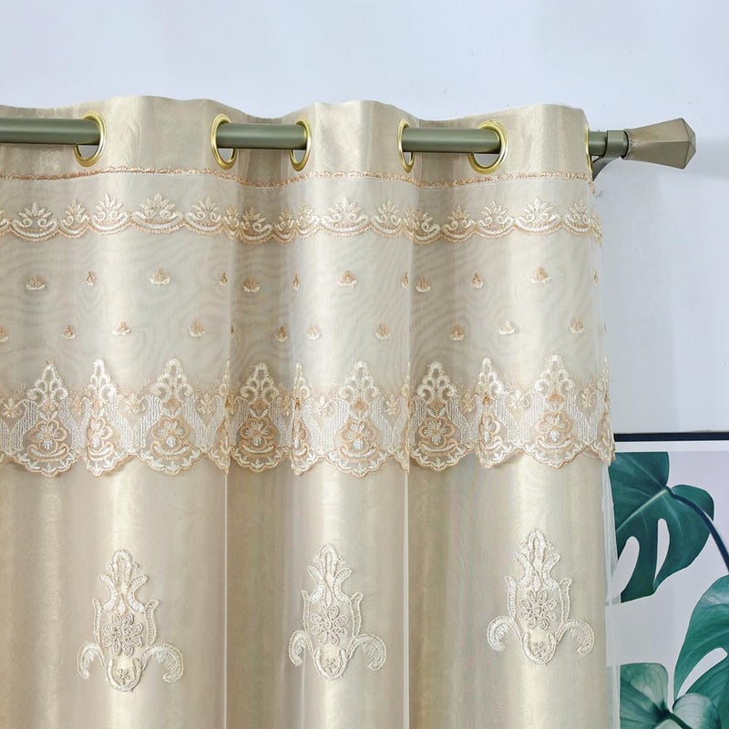 Amidoudou 1 Pair European Double Layer Curtains with Valances for Living Room Bedroom Luxury 3D Flower Embroidered Curtains (Gold,52x84 Inch) - Image 4