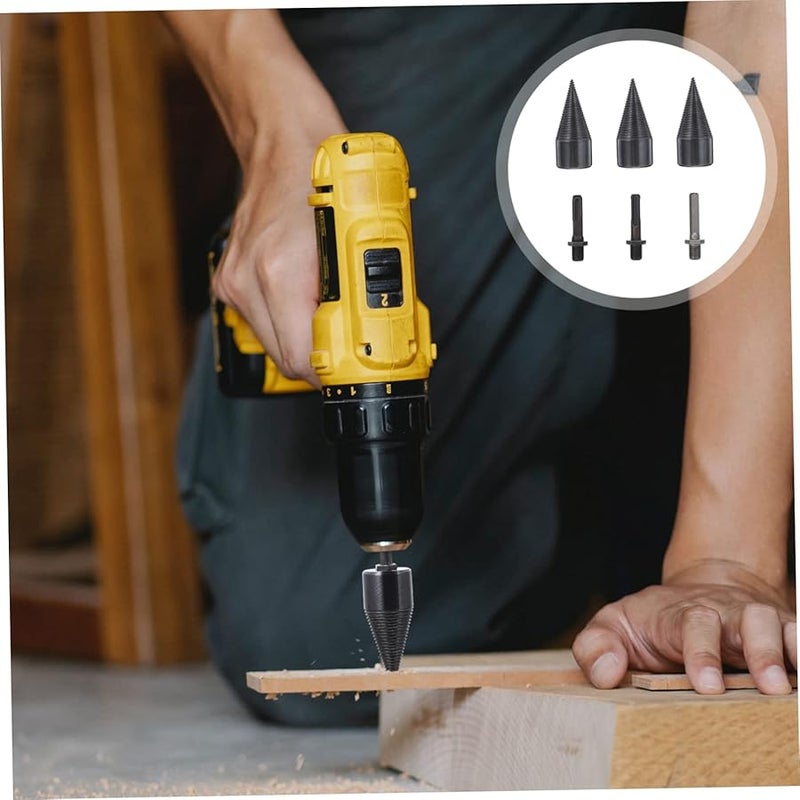 3Pcs Black Firewood Chopper Drill Bits Heavy Duty Cone Log Splitting Tools 10X4 2CM - Image 3