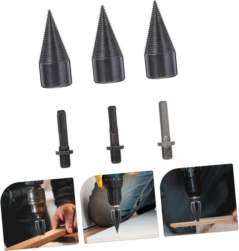 3Pcs Black Firewood Chopper Drill Bits Heavy Duty Cone Log Splitting Tools 10X4 2CM - Image 4