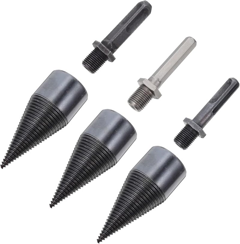3Pcs Black Firewood Chopper Drill Bits Heavy Duty Cone Log Splitting Tools 10X4 2CM - Image 1