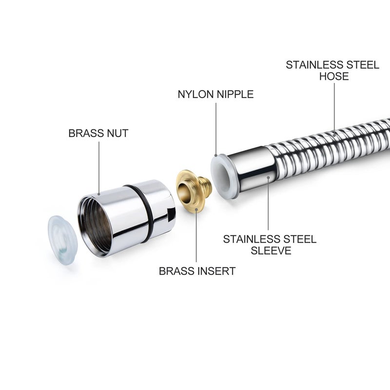 Blissland Shower Hose Extra Long 118 Inches Brushed Chrome Handheld Shower Head Hose with Brass Insert and Nut - Lightweight and Flexible - Image 4