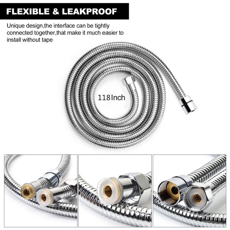 Blissland Shower Hose Extra Long 118 Inches Brushed Chrome Handheld Shower Head Hose with Brass Insert and Nut - Lightweight and Flexible - Image 3