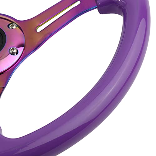 YEHICY 350mm 14" Racing Sport Steering Wheel Drifting Deep Dish 6 Bolts Purple Classic ABS Steering Wheel with Neo Chrome Spoke and Horn Button - Image 5