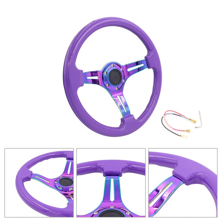 YEHICY 350mm 14" Racing Sport Steering Wheel Drifting Deep Dish 6 Bolts Purple Classic ABS Steering Wheel with Neo Chrome Spoke and Horn Button - Image 2