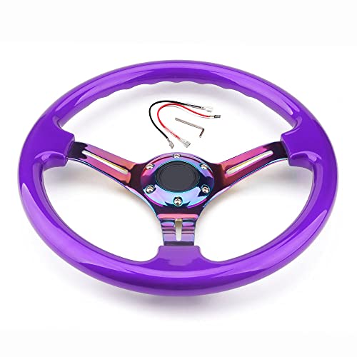 YEHICY 350mm 14" Racing Sport Steering Wheel Drifting Deep Dish 6 Bolts Purple Classic ABS Steering Wheel with Neo Chrome Spoke and Horn Button - Image 1
