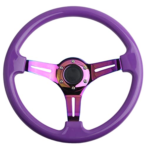 YEHICY 350mm 14" Racing Sport Steering Wheel Drifting Deep Dish 6 Bolts Purple Classic ABS Steering Wheel with Neo Chrome Spoke and Horn Button - Image 3