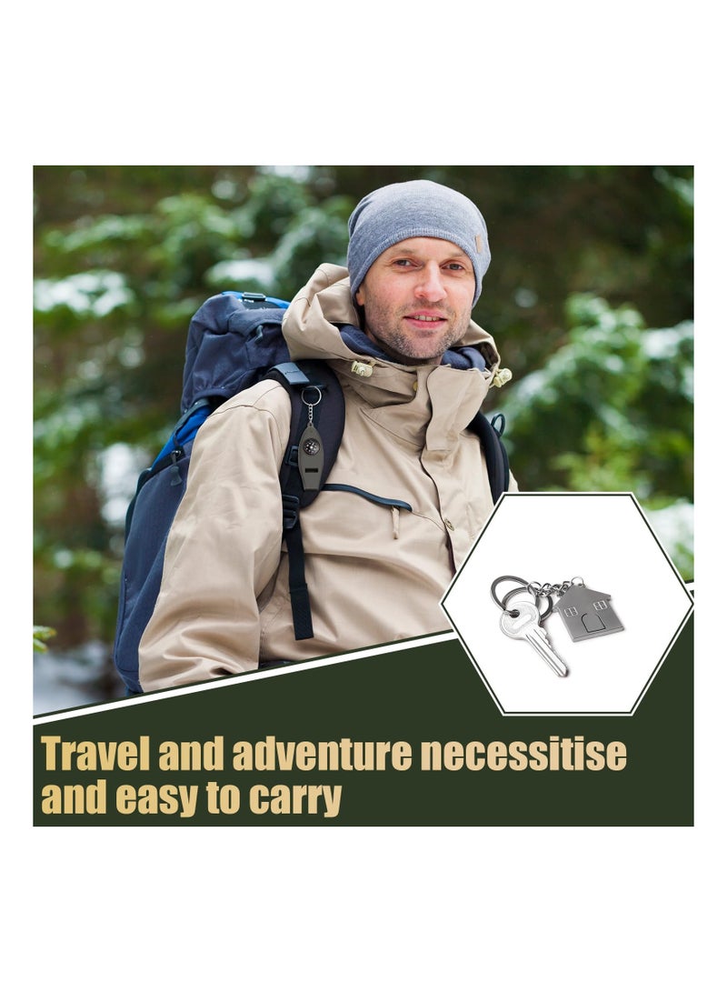 12 Pack 4 in 1 Whistle Compass Magnifier Thermometer Keychain Essential for Hiking Camping Travel Outdoor Survival - Image 3