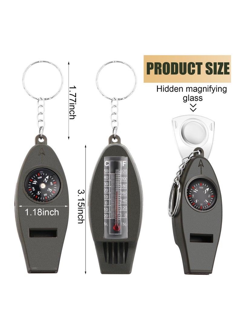 12 Pack 4 in 1 Whistle Compass Magnifier Thermometer Keychain Essential for Hiking Camping Travel Outdoor Survival - Image 5