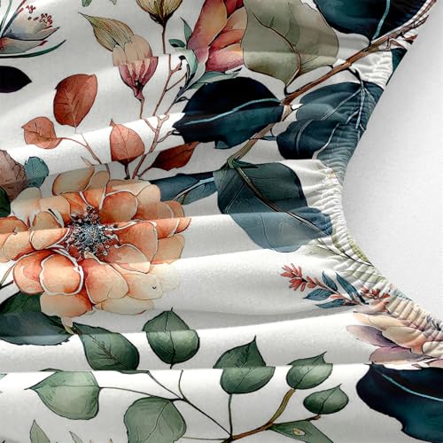 LweiPsqLin Full Size Fitted Sheet - Floral Brushed Microfiber Bed Sheet with 15 Inch Deep Pocket Elastic Edges - Shrink & Fade Resistant, Botanical Print Bedding - Image 3