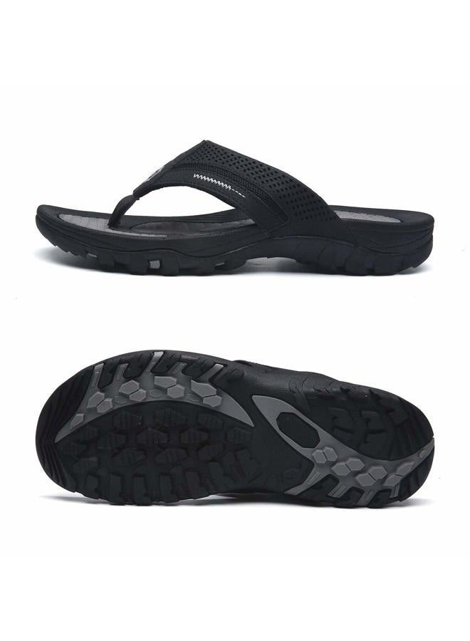 Pulltop Men's Flip-Flops, Thongs Sandals Durable Comfort Slippers for Beach, Black, 8 - Image 2