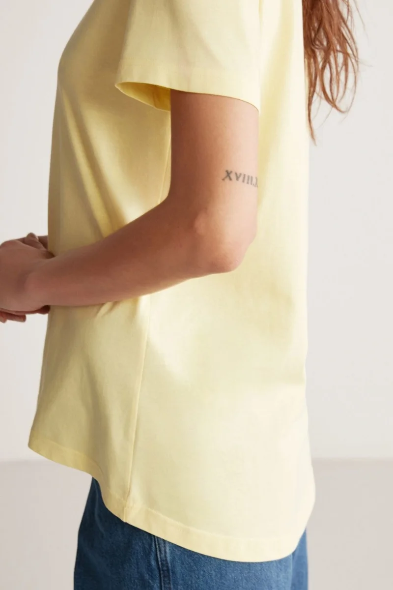 GRIMELANGE Samantha Women's Comfort Fit 100% Organic Cotton Basic Knitted Light Yellow T-shirt
