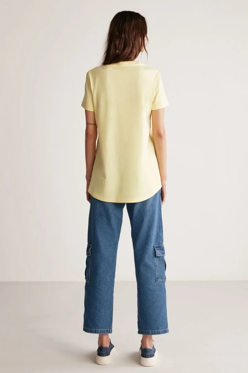 GRIMELANGE Samantha Women's Comfort Fit 100% Organic Cotton Basic Knitted Light Yellow T-shirt