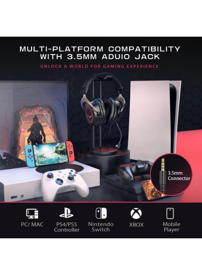 فيفين سماعة رأس للألعاب من FIFINE مزودة بإضاءة RGB ديناميكية/ميكروفون/وحدة تحكم مدمجة، ووسادات أذن من إسفنج الذاكرة فائق النعومة، لأجهزة الكمبيوتر الشخصية، وPS4، وPS5، وXbox، وأجهزة الكمبيوتر المحمولة - H3 - Image 5