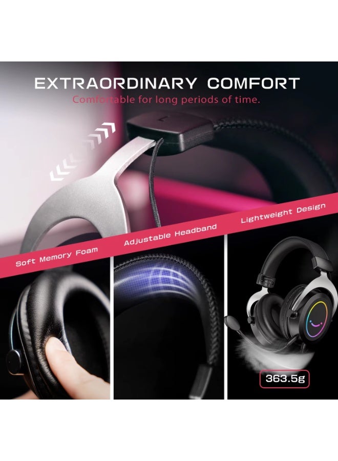 فيفين سماعة رأس للألعاب من FIFINE مزودة بإضاءة RGB ديناميكية/ميكروفون/وحدة تحكم مدمجة، ووسادات أذن من إسفنج الذاكرة فائق النعومة، لأجهزة الكمبيوتر الشخصية، وPS4، وPS5، وXbox، وأجهزة الكمبيوتر المحمولة - H3 - Image 4