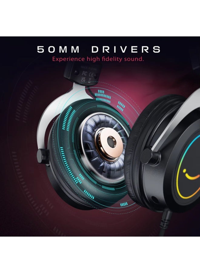 فيفين سماعة رأس للألعاب من FIFINE مزودة بإضاءة RGB ديناميكية/ميكروفون/وحدة تحكم مدمجة، ووسادات أذن من إسفنج الذاكرة فائق النعومة، لأجهزة الكمبيوتر الشخصية، وPS4، وPS5، وXbox، وأجهزة الكمبيوتر المحمولة - H3 - Image 2