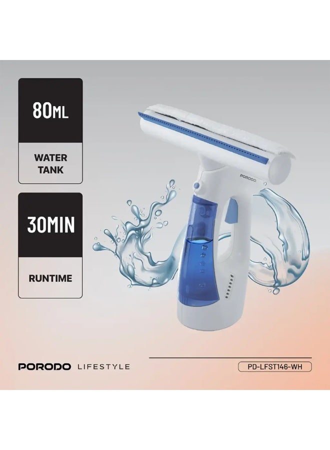 porodo Handheld Window Cleaner, Cordless Vacuum, Sprayer, 80ml Water Tank, 30-Minute Runtime, Powerful Suction, Multi-Purpose Use, Ideal for Windows, Mirrors, and Glass – White - Image 2